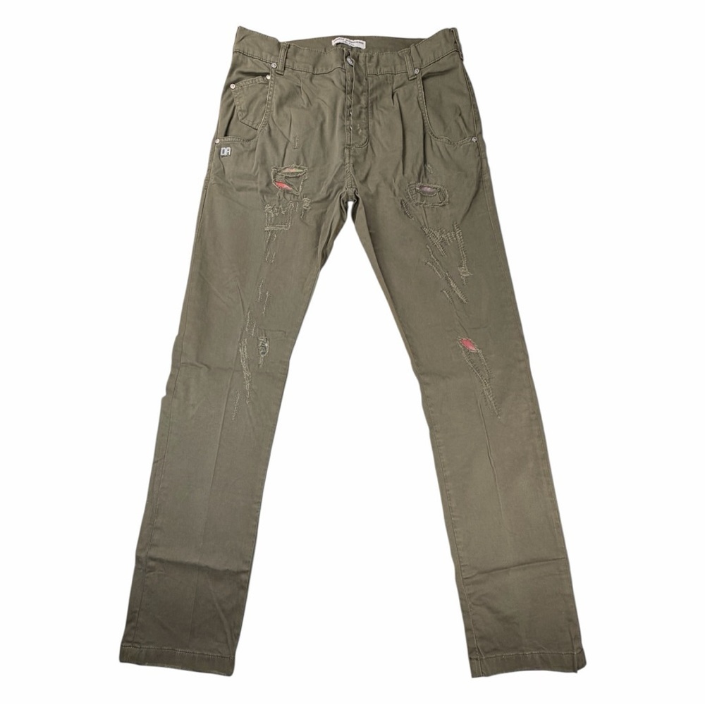 Daniele Alessandrini Women’s Distressed Denim Trouser In Green Khaki Size 29